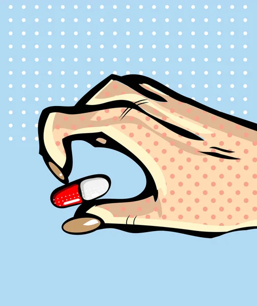 Illustrazione Vettoriale Della Pillola Mano Femminile — Vettoriale Stock