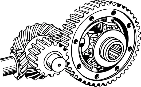 Black White Cartoon Vector Illustration Mechanical Gears — Stock Vector