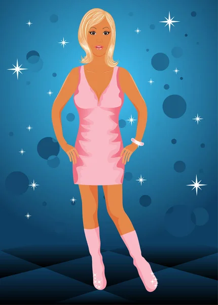 蓝色背景的粉红裙子女人 — 图库矢量图片