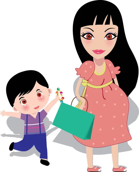 Vector Illustration Pregnant Mother Boy Colourful Family Characters — Stock Vector
