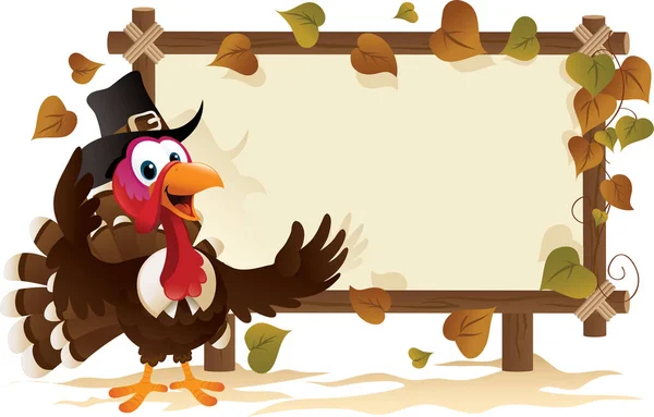 Thanksgiving Day Banner Template Bird Cartoon Illustration — Stock Vector