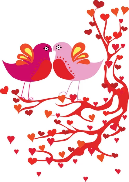 矢量图解 有两只恋爱中的小鸟的卡片 情人节的背景 — 图库矢量图片#