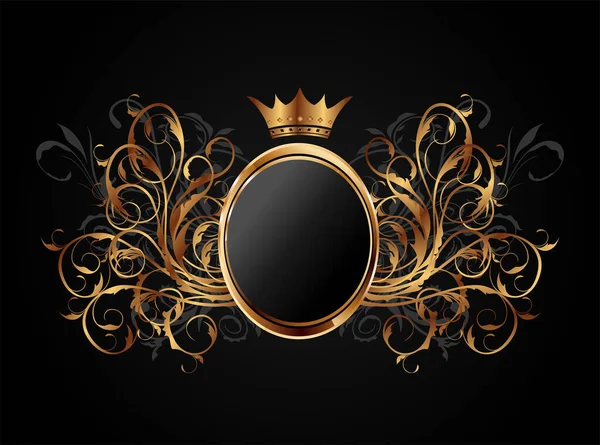 Gold Crown Floral Frame — Stock Vector