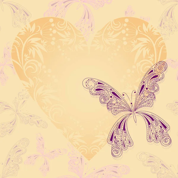Vector Valentine Day Background Flowers Butterfly — Stock Vector