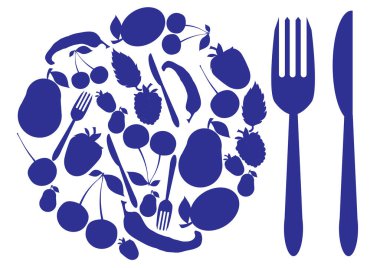 Çatalların, bıçakların ve küçük boyalı detaylardan oluşan tabağın görüntüsü