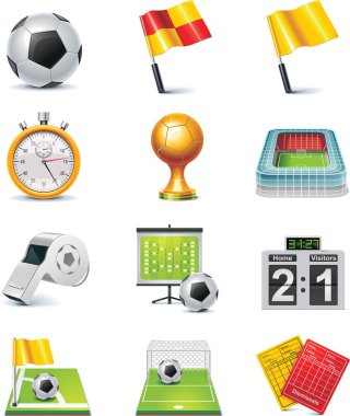 Beyazlar üzerinde izole futbol ekipmanları ikonları 