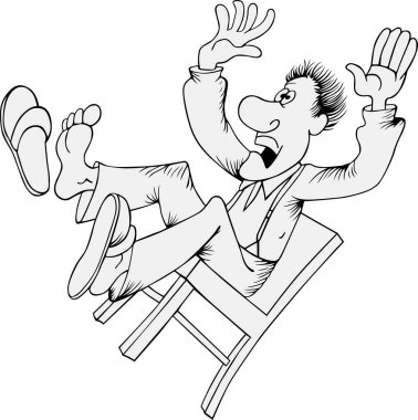 Çizgi filmci sandalyede oturuyor.