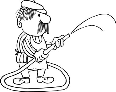 Hortumlu adamın karikatür çizimi