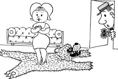 Randevu odasında bir kadın, erkeği bekliyor.