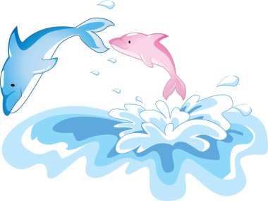 Dalgalarla yüzen yunusların vektör çizimi