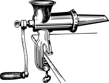 Westmark kıyma makinesinin beyaza izole edilmiş siyah beyaz çizimi 