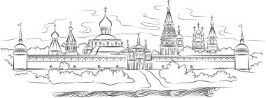 Ana hatlarıyla Rusya şehir vektör sanatı. siyah ve beyaz resimleme