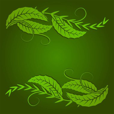 Koyu bir arka planda yeşil yapraklar. vektör illüstrasyonu.