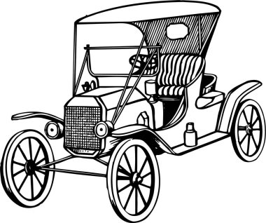 Eski bir arabanın siyah-beyaz çizimi