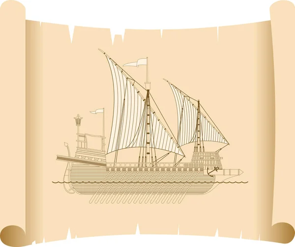Barca Vela Sulla Carta — Vettoriale Stock