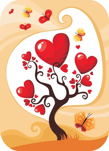 Carte Saint Valentin Avec Arbre Coeurs Rouges — Image vectorielle