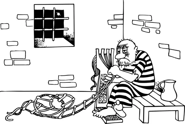 Gevangene Ontsnapt Uit Gevangenis Met Zelfgemaakte Ladder — Stockvector