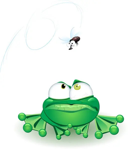Zeichentrickfigur Des Frosches Mit Grünem Blatt — Stockvektor