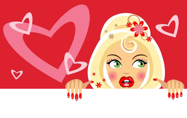 Vektor Illustration Der Valentinstag Karte Mit Einer Frau — Stockvektor