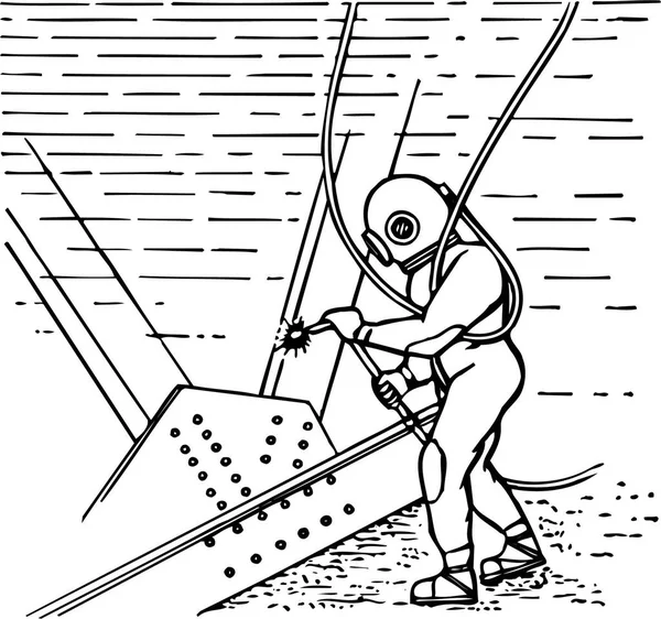 Potápěč Při Práci Moderní Vektorová Ilustrace — Stockový vektor