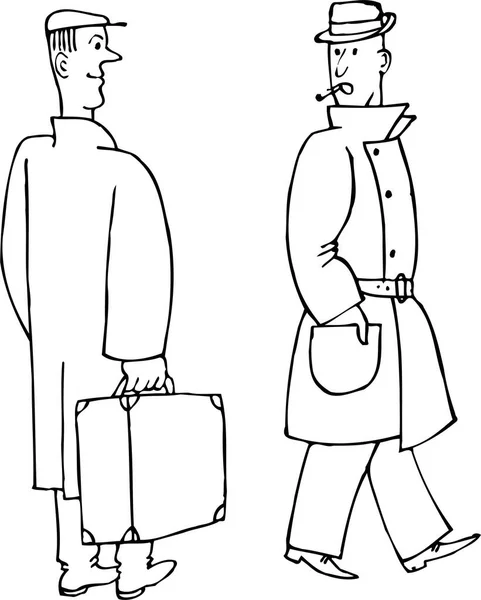 Cartoon Mannen Met Koffer Witte Achtergrond — Stockvector