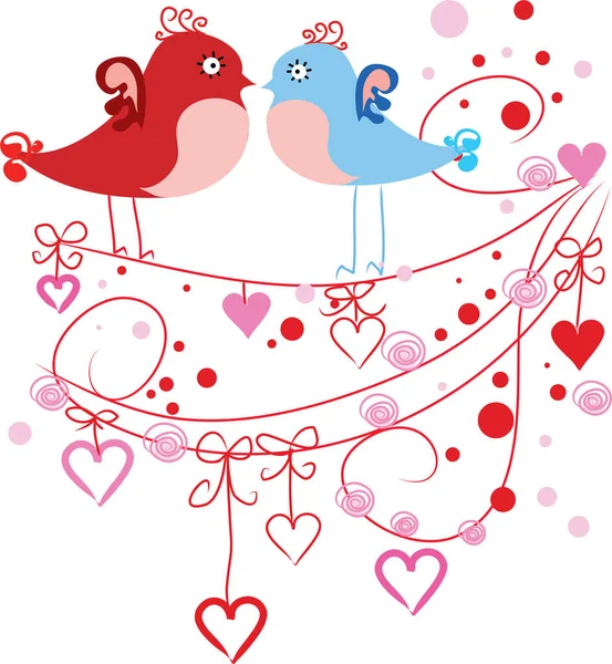 Oiseaux Amour Coeurs — Image vectorielle