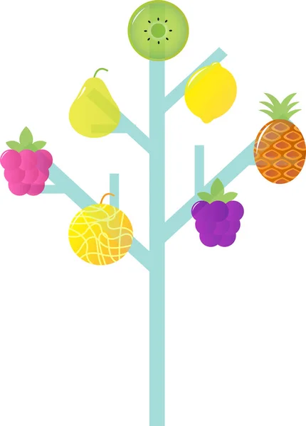 Árvore Frutas Retro Estilizada Abstrata Isolada Branco Ilustração Vetorial — Vetor de Stock
