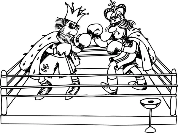 Zeichentrickkönige Auf Boxring Und Boxhandschuhen — Stockvektor