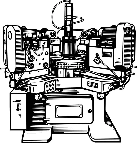 Schwarz Weiß Zeichnung Auf Dem Papier Der Motormaschine — Stockvektor