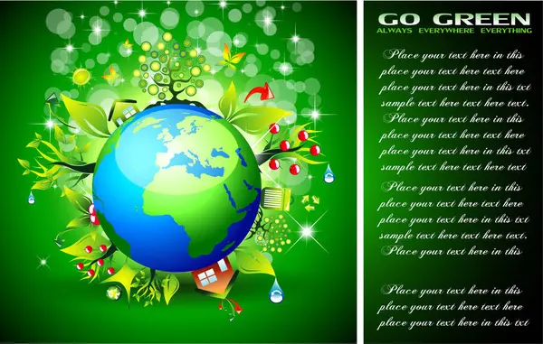 Ecologia Verde Ilustração Vetorial Mundial — Vetor de Stock