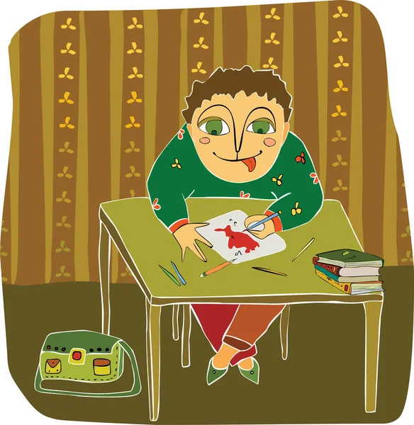 緑のセーターの絵の漫画の少年 — ストックベクタ