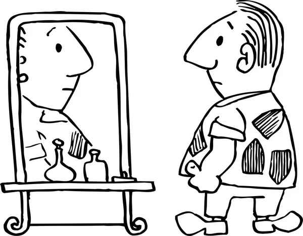 Zeichentrickfigur Mann Mit Spiegel — Stockvektor