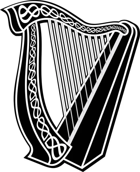 Svart Och Vit Illustration Harp Isolerad Vitt — Stock vektor