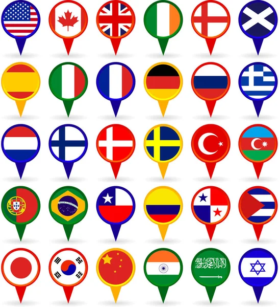 Conjunto Bandeiras Mundo Ícones Ilustração Vetorial Design Plano —  Vetores de Stock