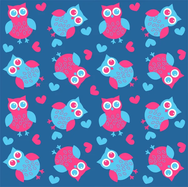 Vector Illustration Cute Seamless Pattern Colorful Owls — Stock Vector