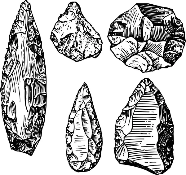 五块大石器的黑白图解 在白色上隔离 — 图库矢量图片