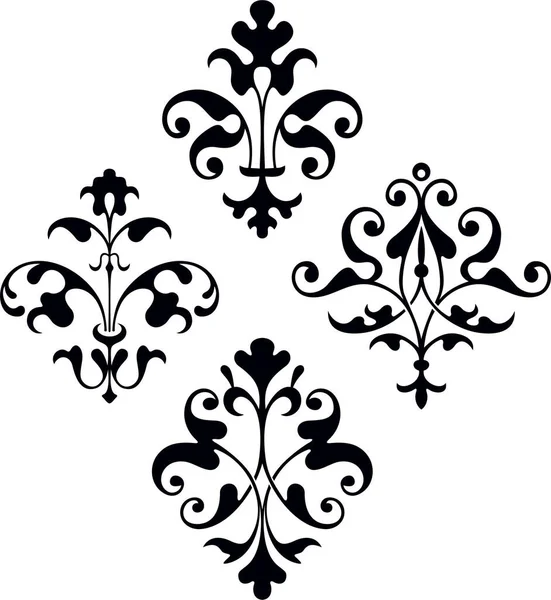 Schwarzer Vintage Schmuck Mit Floralem Ornament Isoliert Auf Weißem Hintergrund — Stockvektor