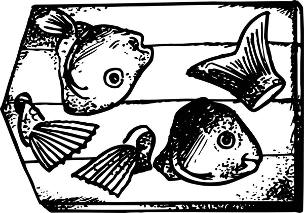 Vector Illustration Fish White Background Black White — Stock Vector