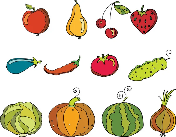 Vektör Renkli Meyve Sebzeler Çizimi — Stok Vektör