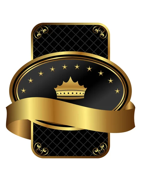Luxo Elegante Modelo Etiqueta Dourada Com Coroa Dourada Fita Ilustração —  Vetores de Stock