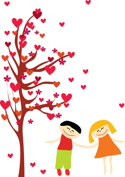 Щаслива Пара Біля Кохання Дерево — стоковий вектор