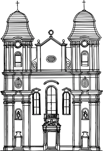Church Building Architecture Black White — Stock Vector