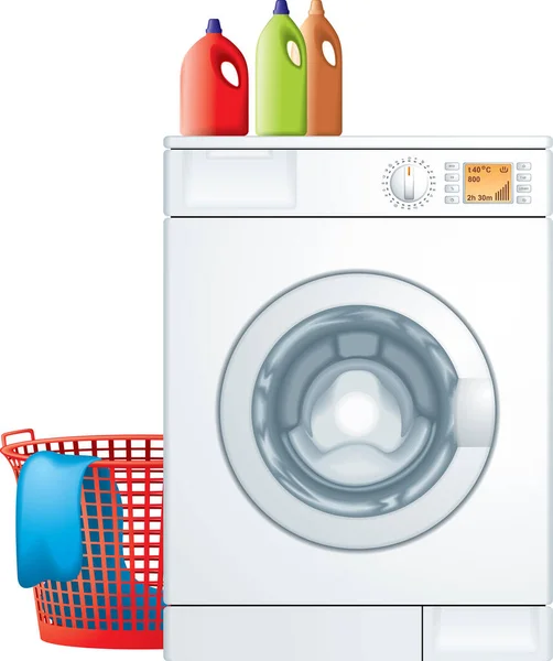 Máquina Com Detergente Toalhas Sobre Fundo Branco Renderização — Vetor de Stock