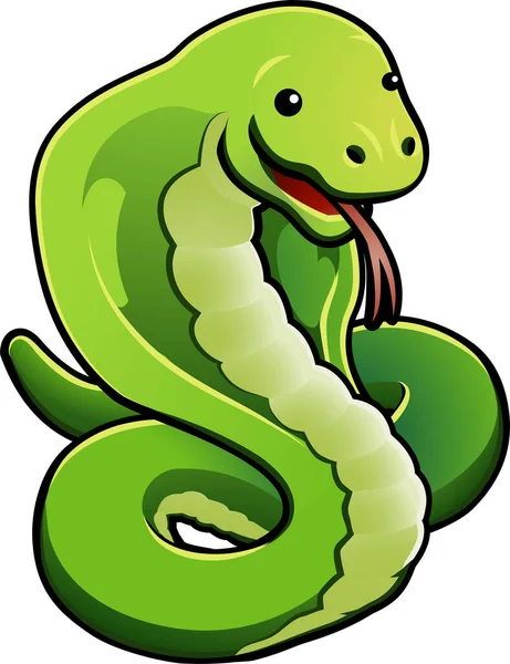 Vector Illustration Cartoon Green Snake —  Vetores de Stock