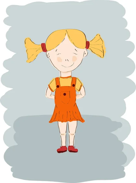 Niedlichen Cartoon Mädchen Kleid Vektorillustration — Stockvektor