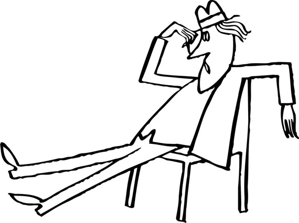 Cartoon Illustration Eines Mannes Der Auf Einer Bank Sitzt Und — Stockvektor
