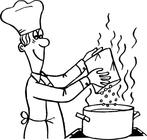 卡通厨师烹调汤的病媒图解 — 图库矢量图片