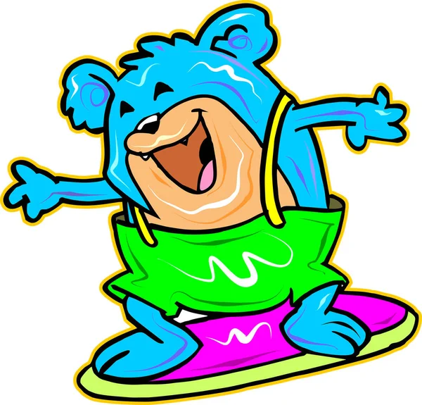 Urso Bonito Surfar Desenhos Animados — Vetor de Stock