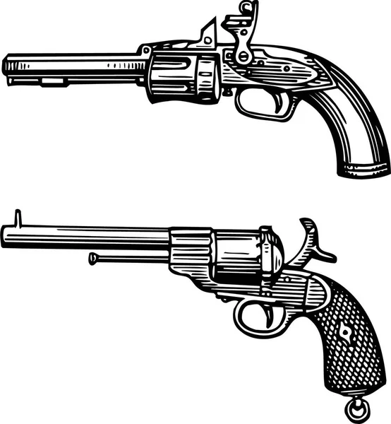 Vintage Revolver Gun Vector Illustration Isolated White Background — Stock Vector