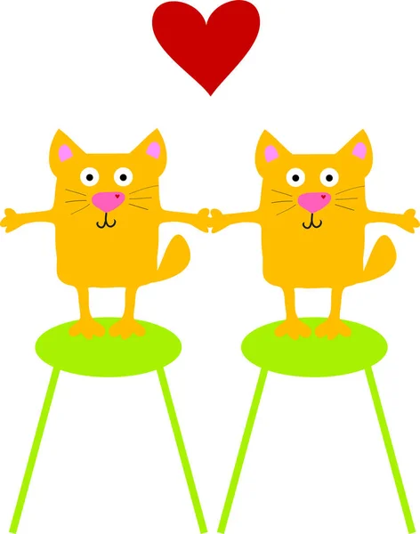 Χαριτωμένες Γάτες Κινουμένων Σχεδίων Καρδιά — Διανυσματικό Αρχείο